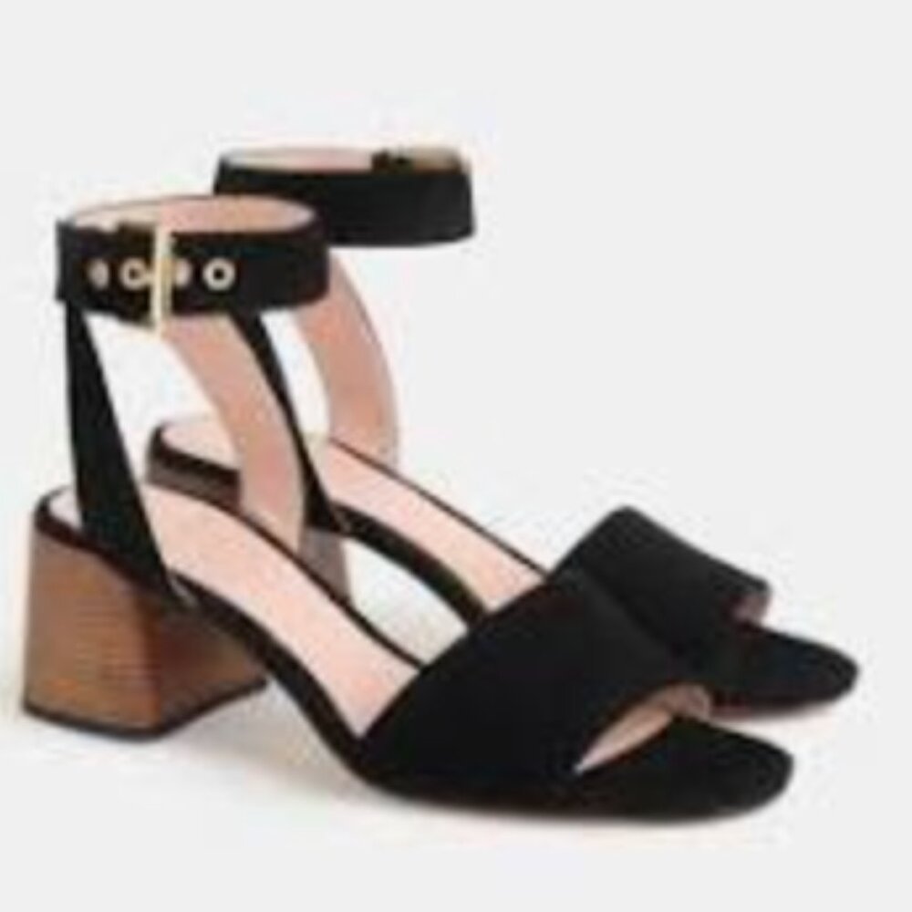 J.Crew Penny Ankle-Strap Sandals in black suede 7.5
